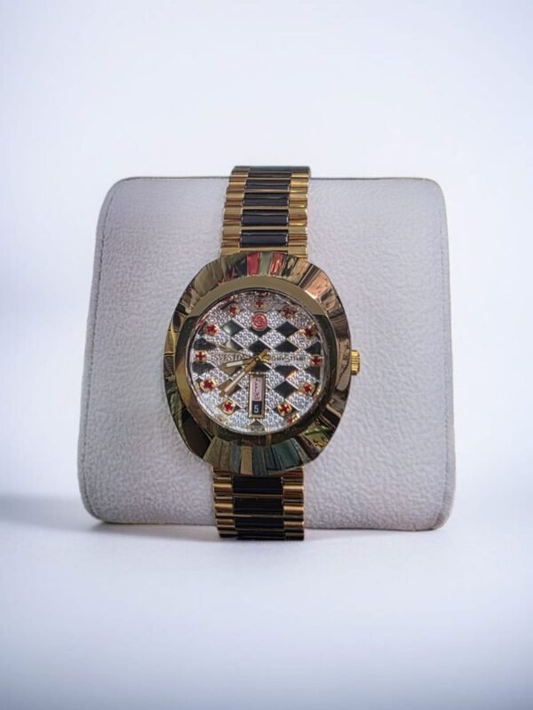 ساعة يد رجالية تشبه شكل ساعة رادو من طراز "سفيستون جولدن دايال" (Sveston Golden Dial Men's Watch)