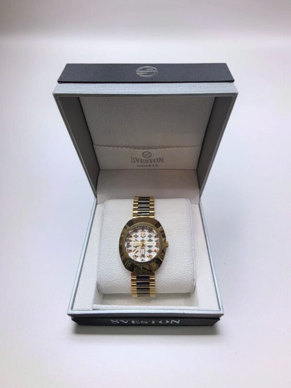 ساعة يد رجالية تشبه شكل ساعة رادو من طراز "سفيستون جولدن دايال" (Sveston Golden Dial Men's Watch)